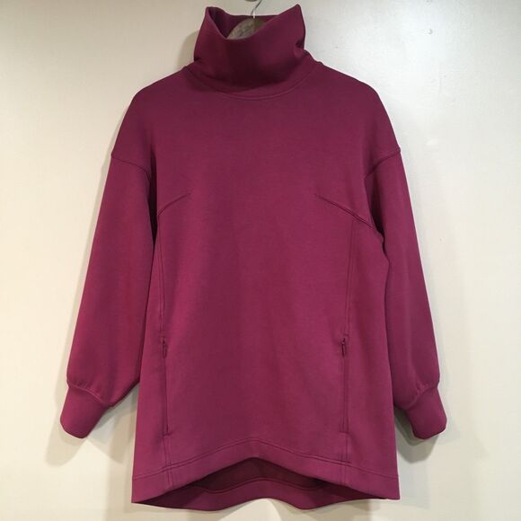 Lululemon Womens 6 Sweatshirt Top Funnel Neck Crossover Back Pink Berry Pocket - Picture 1 of 12